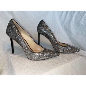 37 Jimmy Choo Romy Pointy Toe Black/White Glitter Pumps 100mm - Great Condition